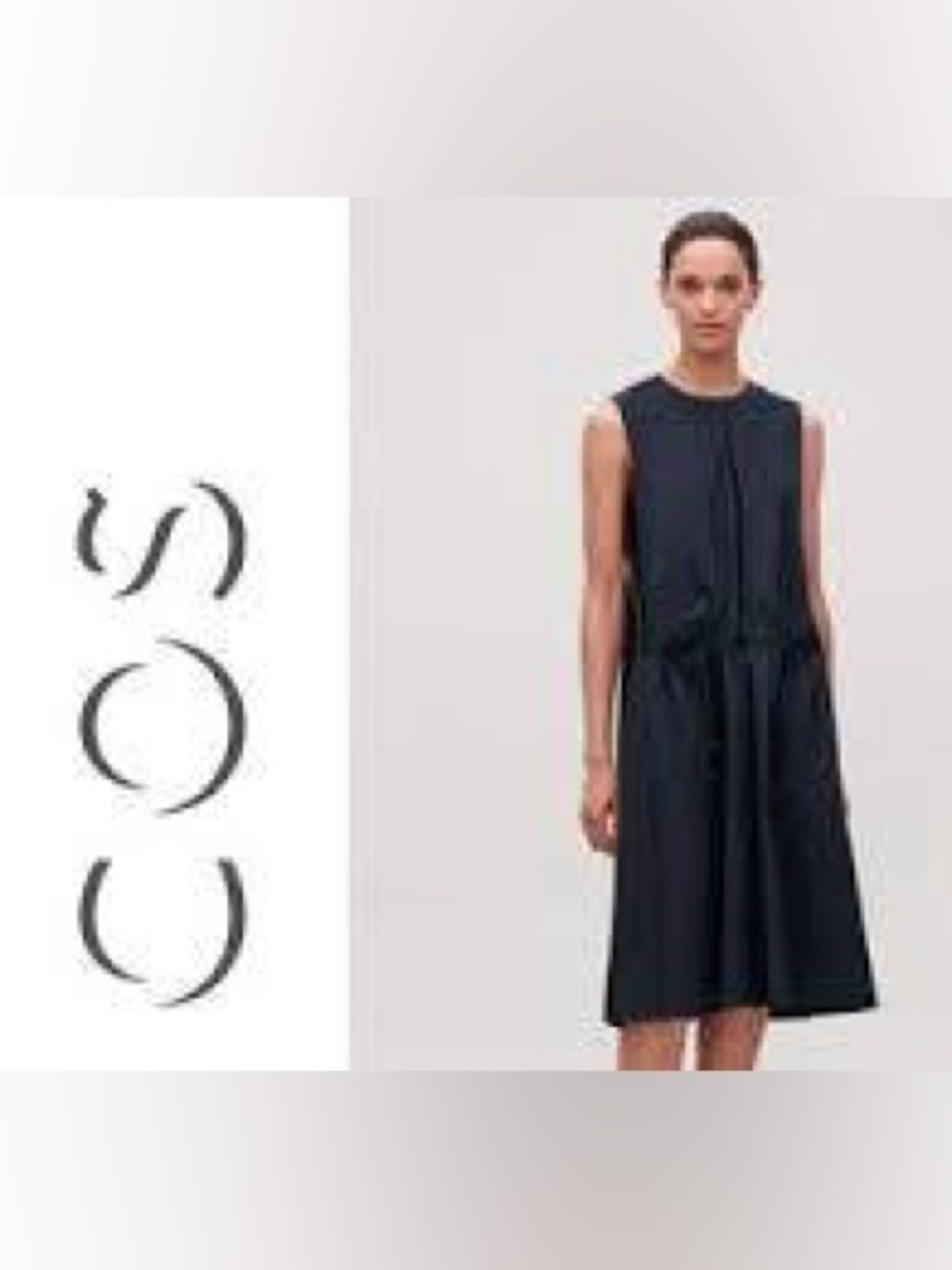 COS Navy Sleeveless Drawstring Waist Midi Dress